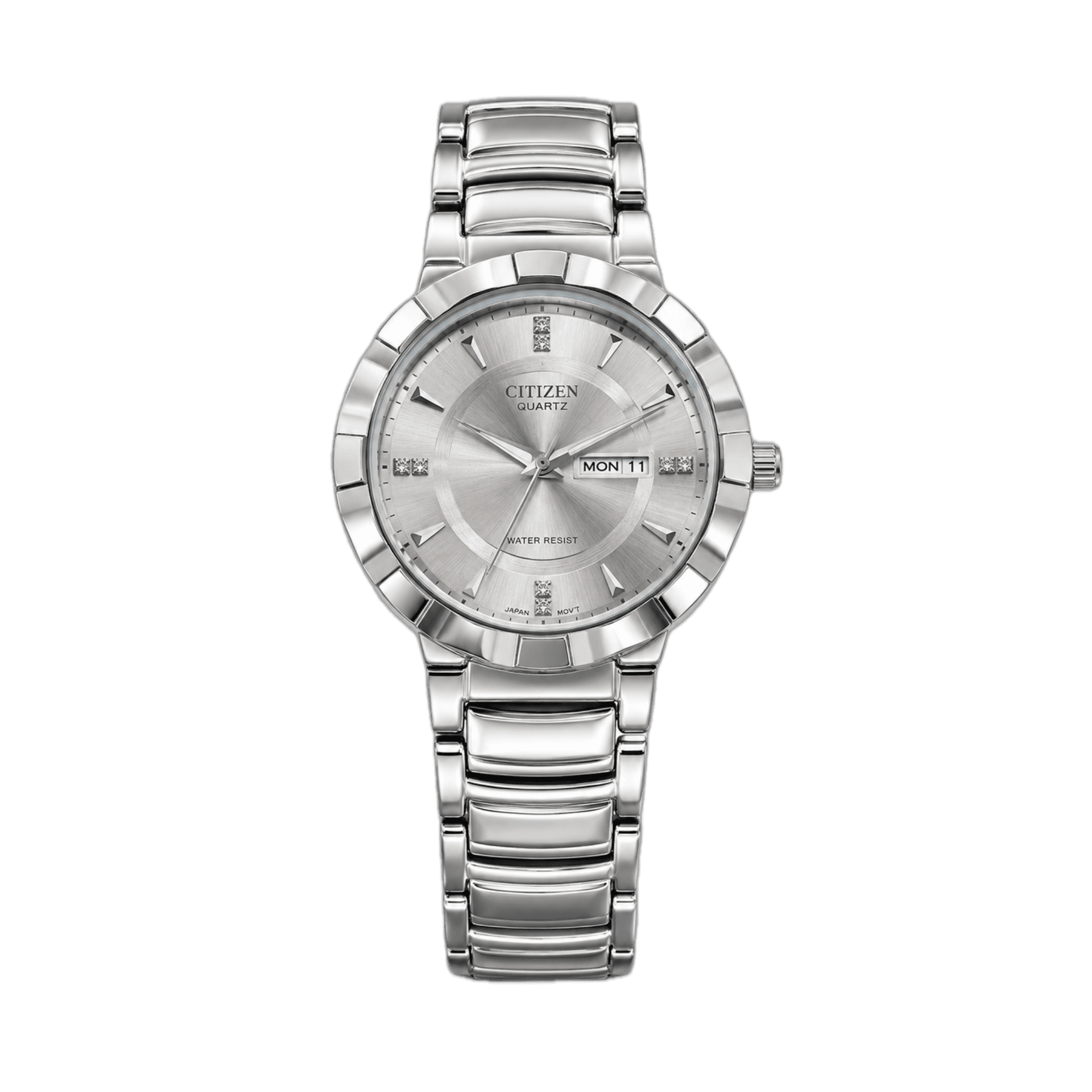 Citizen Quartz Silver Day-Date Stainless Steel Watch